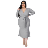 Nina Parker plus Size Dresses Dress Sexy V-neck Long Sleeve Narrow