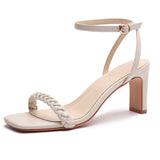 Nude Strappy Block Heels Sandals