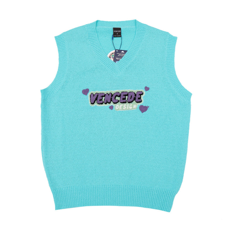 Men Sweater Vest Letter Embroidered Knitwear Vest Loose V-neck Sleeveless Sweater BF Idle Style Vest