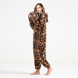 Hoodies Blankets Autumn and Winter Leopard Print Cartoon Animal Jumpsuit Fleece-Lined Thickened Cute