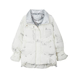 Women Winter Coats Puffer Jacket Down Coat Down Jacket Women's Glossy Short Wash-Free Turtleneck Print Winter White Duck Down