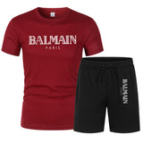 Balmain T Shirt & Sweatpant 2 Piece Set Men's Sport Suit Casual Shorts Short Sleeve