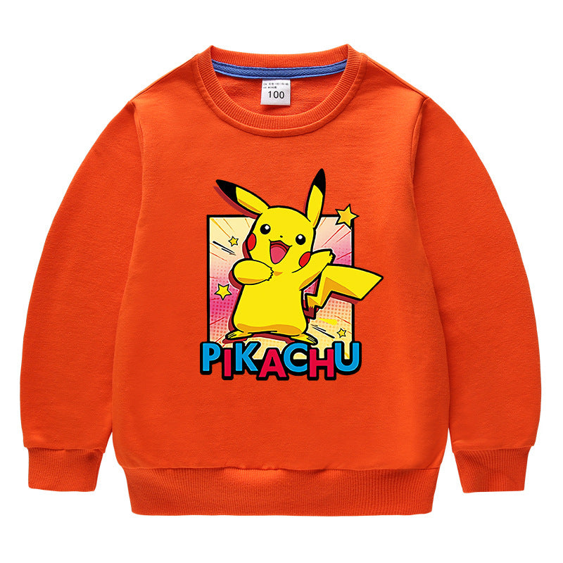 Children Pokemon Pikachu Hoodie Solid Color Cotton Sweater Neutral