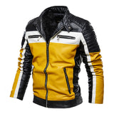 Black Varsity Jacket Racer Jacket Fall Winter Men Leather Men's Color Matching Motorcycle Clothing PU Leather Jacket