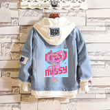 Comic Denim Jacket Men and Women Fashion Hooded Denim Jacket Spring and Autumn
