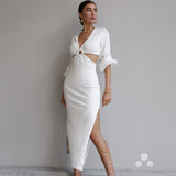 Winter Formal Dresses Sexy V-neck Hollow Slit Dress