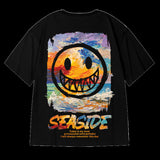 Smiley Face T Shirt Cotton Short Sleeve Hip Hop Smiley Face Graffiti