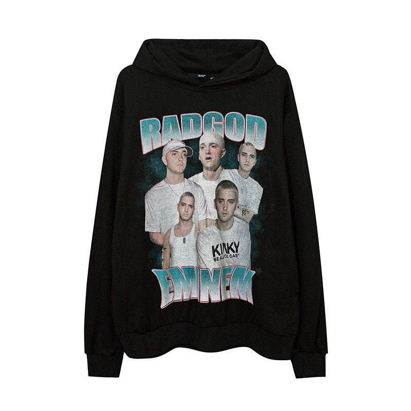Mens Fall Outfits Autumn and Winter Loose Rapper Eminem Hooded Hoodie