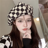 Check Beret Hat Black-White Checker Board a Little Cloud Cap