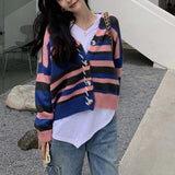 Preppy Aesthetic Sweater Spring and Autumn Vintage Stripe Loose Sweaters