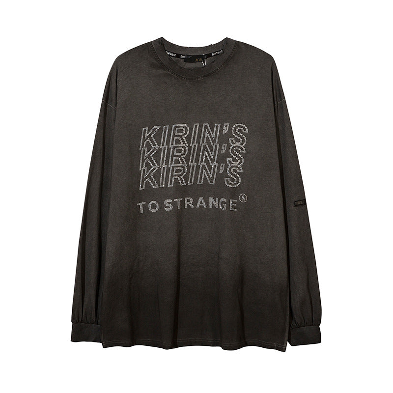 Mens Fall Outfits Letter Long Sleeve T-shirt Male and Female Couples Wear High Street Gradient Thin Sweater
