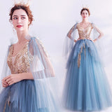 Women'S Evening Dress Ball Gown Princess Quinceanera Wedding Dresses Fashion Blue Dinner Party Stage Performance Dress