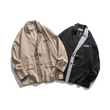Men's Casual Suit Man Blzer Stitching Plaid Blazer Men's I Retro Loose Lapels Jacket Top