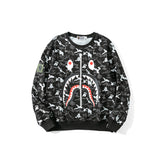 Shark Print Sweatshirts Digital Pixels Camouflage Pullover Sweater Men'S And Women'S Round Neck Thin Coat
