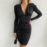 Winter Formal Dresses V-neck Sexy Slim Hip Dress for Women