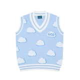 Men Sweater Vest Cloud Jacquard Knitted Vest Men's V-neck Sleeveless Sweater BF Idle Style Vest