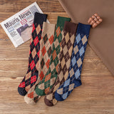 Winter Thick Knit Thigh High Socks Long Stockings Boot Fall Diamond Lattice Thigh High Socks Japanese Harajuku Socks