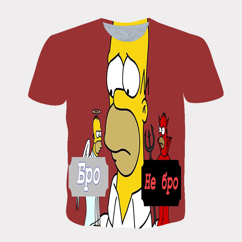 Homer Simpson Shirt Summer T-shirt Printed Loose Short Sleeve
