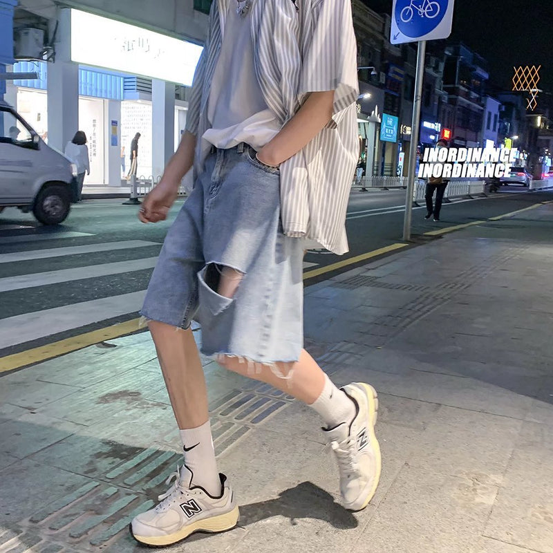 Men Denim Shorts Men's Summer Beach Pants Loose