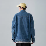 Denim Varsity Jacket Autumn and Winter Washed Denim Jacket Men's All-Match Loose Labeling Student Jacket