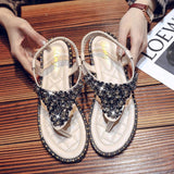 Women Open Toe Sandals Flats Large Size Bohemian Flat Beach Sandals for Women Summer