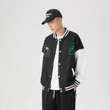 Green Varsity Jacket Vintage Coat Men's Stitching Contrast Color Loose Embroidered Baseball Jacket Men's Baseball Uniform