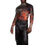 Rave Outfits Men Long Sleeve Sexy Close-Fitting Top Casual Fashion Printing