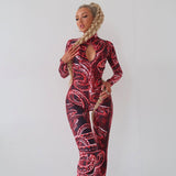 Autumn Tie-Dye Vortex Backless Long Sleeves Tight Trousers One-Piece Trousers