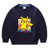 Children Pokemon Pikachu Hoodie Solid Color Cotton Sweater Neutral
