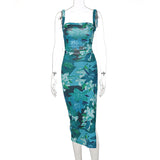 Nina Parker Graffiti Dress Backless Lace up Slim-Fit Suspender Dress
