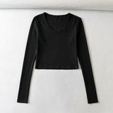 Women Fall Fall Five-Color Small V-neck Long Sleeve T-shirt Slim-Fit Crop-Top