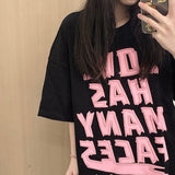Preppy Aesthetic T Shirt Summer Black Retro Short Sleeve T-shirt Women's Cotton
