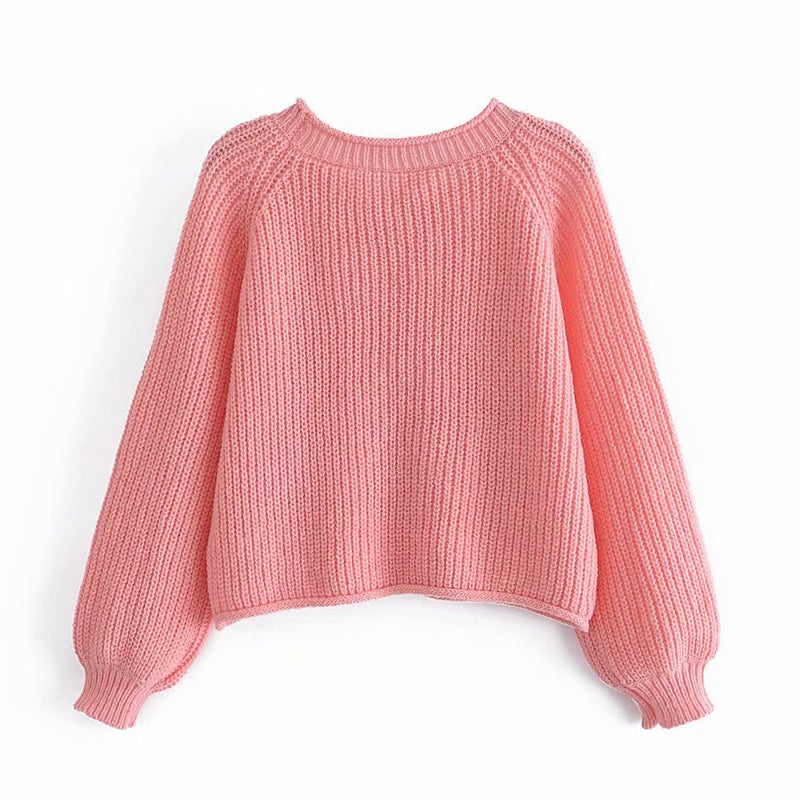 Women Fall Pullover Knitted Sweater round Neck Loose Sweater