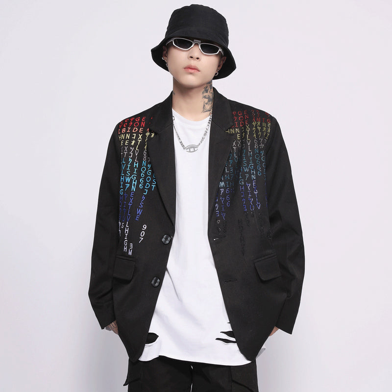 Men's Casual Suit Man Blzer Dark Letter Embroidery Casual Suit Jacket Men's Loose Lapels Small Suit Jacket