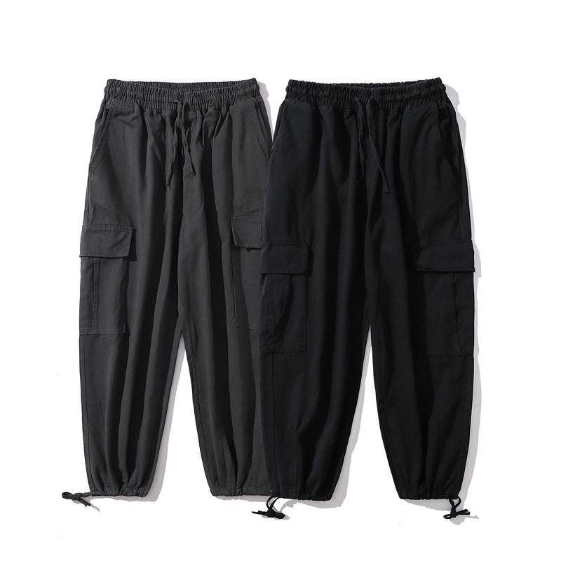 Mens Fall Outfits Straight Wide-Leg Pants Bloomers Men's Ankle-Tied Cargo Overalls BF Style High Street