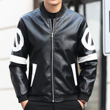 Graphic Leather Jacket Women Leather Men's Leather Stand Collar Jacket Fall Winter Coat
