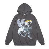 Mens Fall Outfits High Street Graffiti Printed Hoodie Loose Casual Top Men