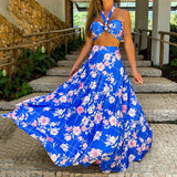 Bohemian Coachella Outfits Evening Dress Sling Blue Digital Printing Tutu Skirt