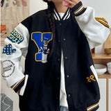 Orange Varsity Jacket Spring and Autumn Baseball Uniform Women's Jacket I Loose Student Pilot Outerwear Shirt