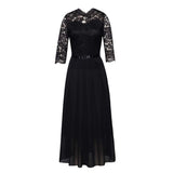 Cocktail Attire For Women Chiffon Patchwork Dress Crew Neck Lace Long Dress Evening Dress Women 'S Dress