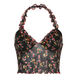 Women Rave Outfits Tops Heartbreak Flower Camisole Women's Outer Wear Sexy V-neck