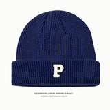 Toboggan Hat Women's Autumn and Winter Warm Blue Woolen Cap Men