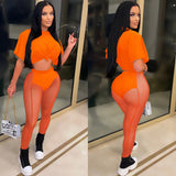 See through Pants Suit Summer Fashion Women's Wear Solid Color Short Sleeve Sexy Women's Clothing