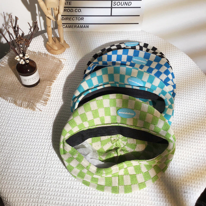 Check Beret Hat Knitted Thin Spring and Summer Leisure