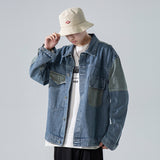 Denim Varsity Jacket Men's Denim Jacket Loose Color Matching Overalls Top