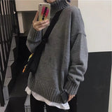 Men Turtleneck Sweater Men's Sweater Solid Color Autumn and Winter Retro Coat