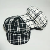 Check Beret Hat Classic Style Military Cap Fashionable Stylish Plaid