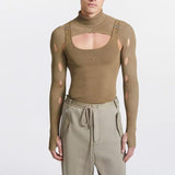 Men Rave T Shirt Sexy Cutout T-shirt Men 'S Slim Fit Casual Knitted
