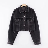 Brown Cropped Varsity Jacket Lapel Denim Jacket Denim Jacket Coat