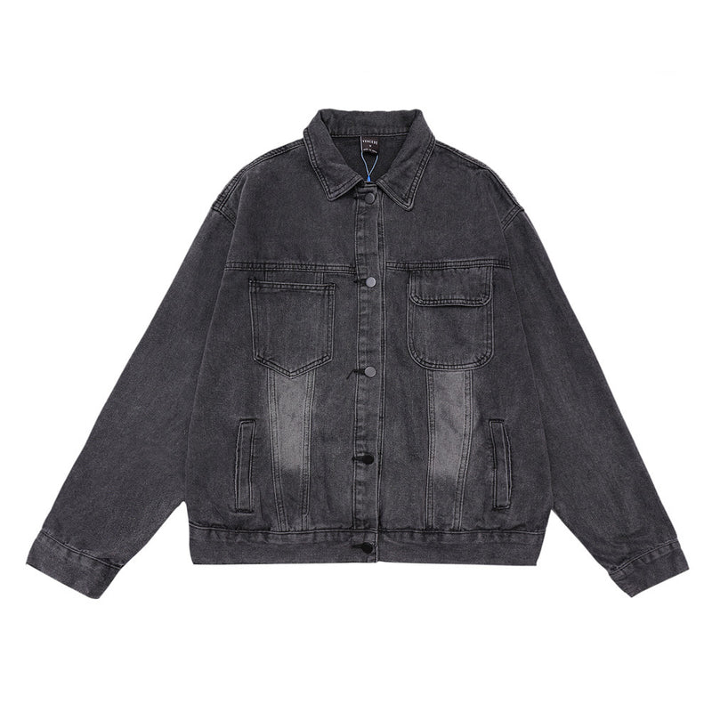 Men Denim Coat Jean Jackets Pure Color Washed Do the Old Cowboy Coat Men's Loose Lapels Jacket Street Denim Clothing